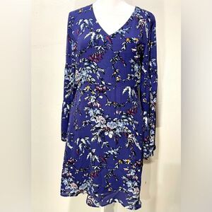 Loft dress floral flare business casual office summer festive purple Women’s 4P